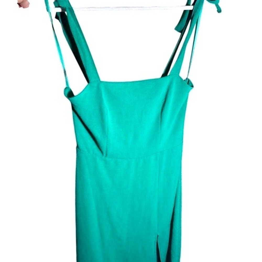 Monteau Los Angeles Green Tie Shoulder Smocked Back Midi Dress‎ Side Slit Size M